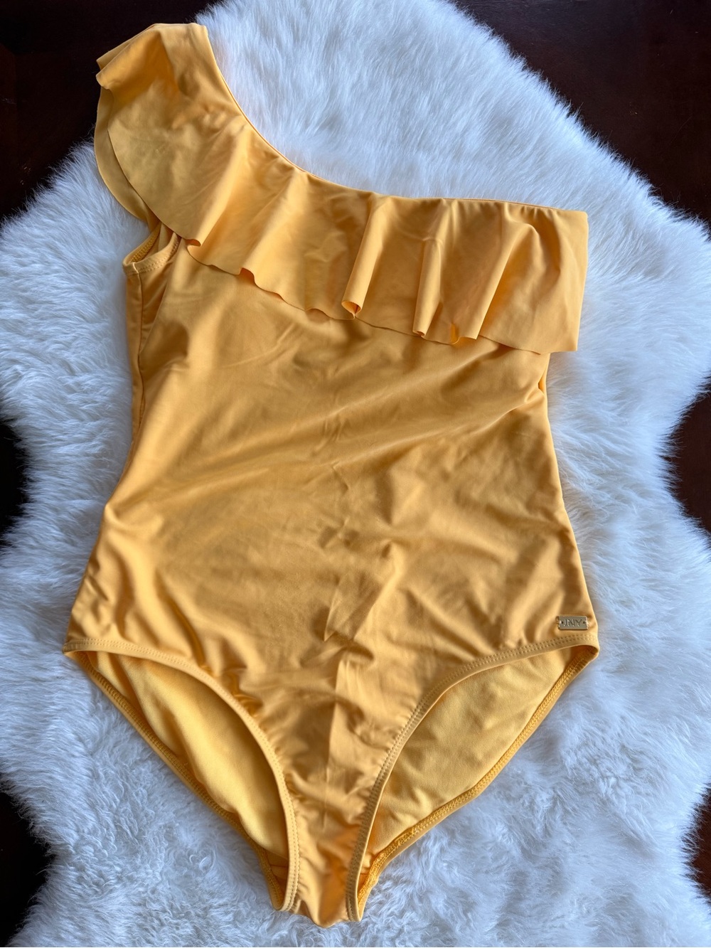 One Shoulder Ruffle Yellow Swimsuit